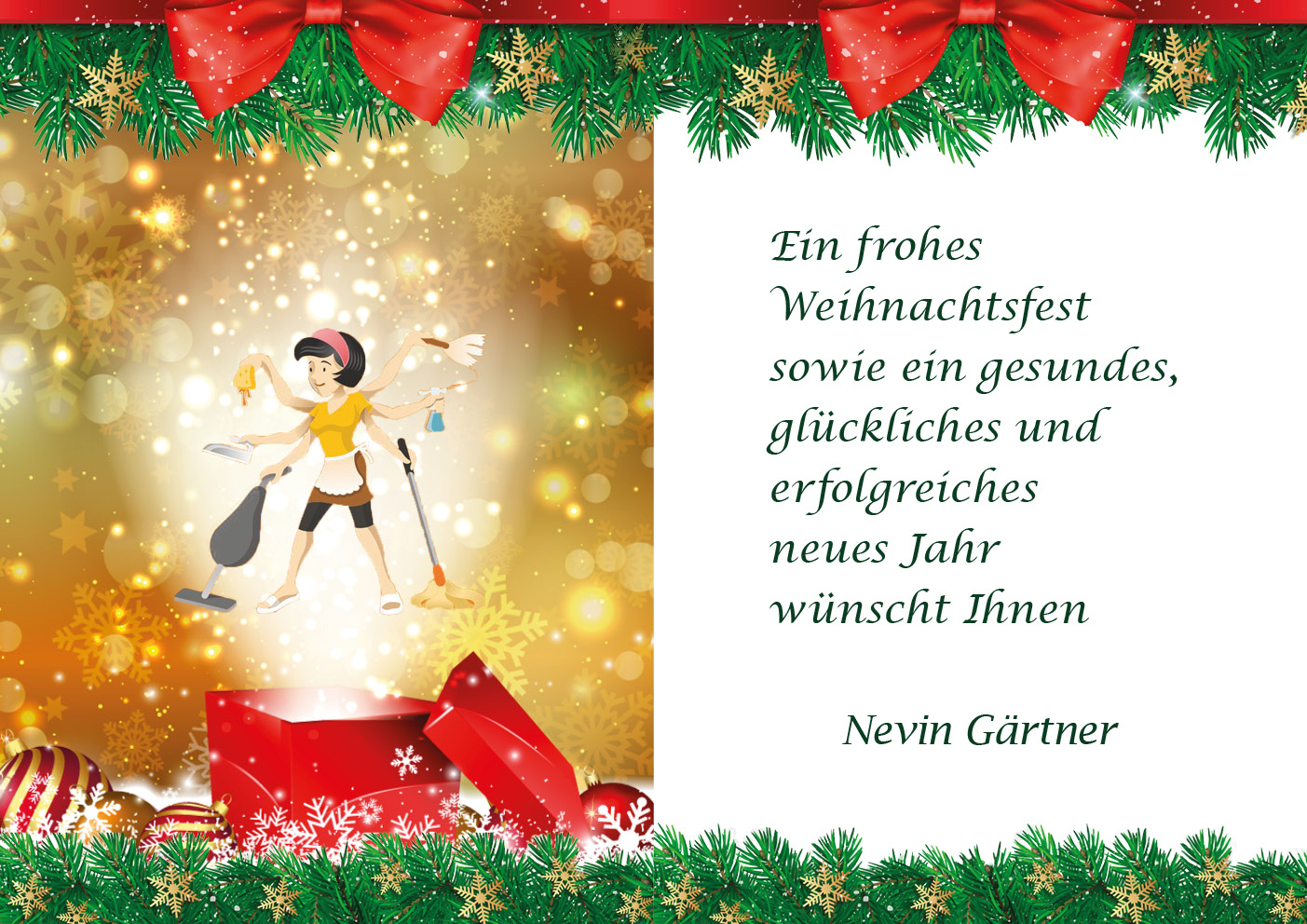 Weihnachtskarte Nevins Personen und Haushaltsbetreuung